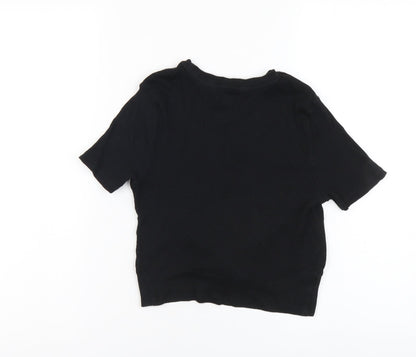 New Look Girls Black Cotton Cropped Tank Size 10-11 Years Round Neck Pullover - Knot Front