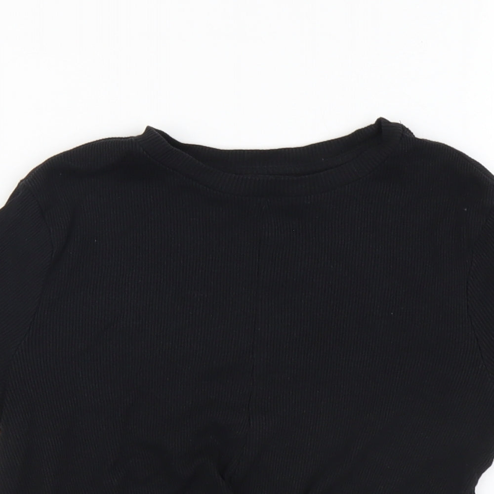 New Look Girls Black Cotton Cropped Tank Size 10-11 Years Round Neck Pullover - Knot Front