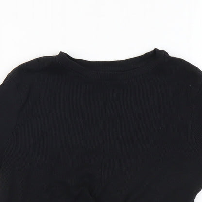 New Look Girls Black Cotton Cropped Tank Size 10-11 Years Round Neck Pullover - Knot Front