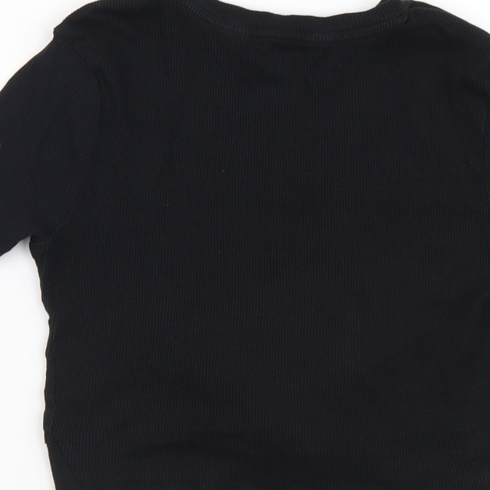 New Look Girls Black Cotton Cropped Tank Size 10-11 Years Round Neck Pullover - Knot Front