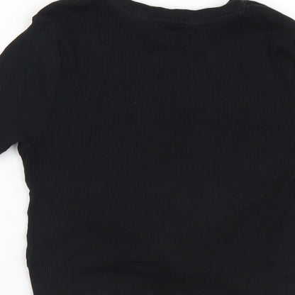 New Look Girls Black Cotton Cropped Tank Size 10-11 Years Round Neck Pullover - Knot Front