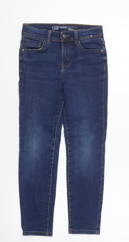 Denim & Co. Girls Blue Cotton Skinny Jeans Size 8-9 Years Regular Button