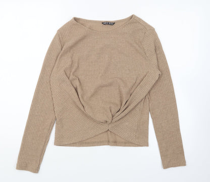 SheIn Womens Brown Round Neck Polyester Pullover Jumper Size XS