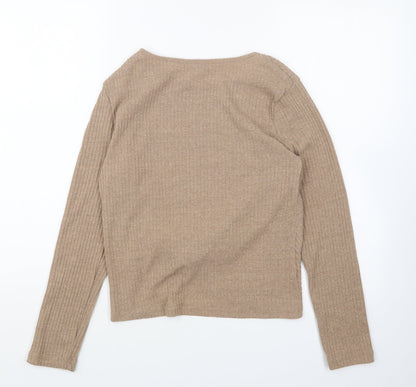 SheIn Womens Brown Round Neck Polyester Pullover Jumper Size XS