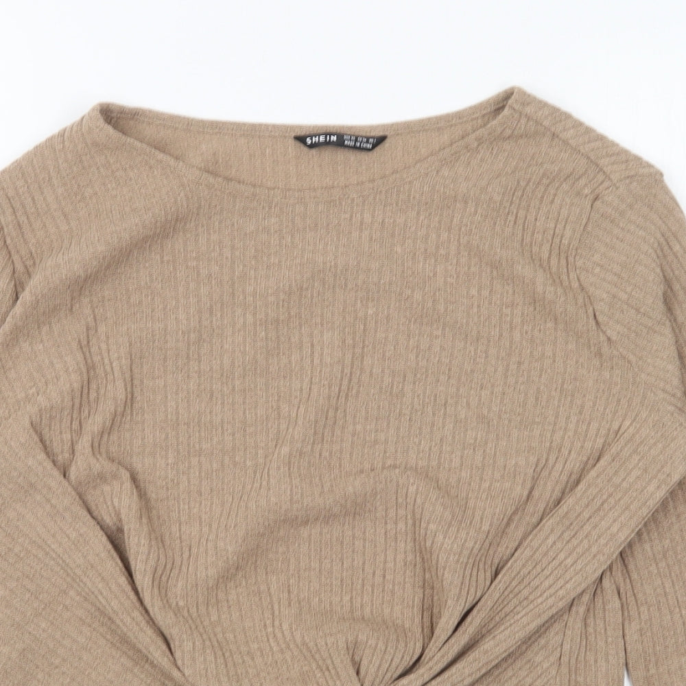 SheIn Womens Brown Round Neck Polyester Pullover Jumper Size XS