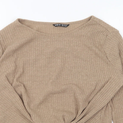 SheIn Womens Brown Round Neck Polyester Pullover Jumper Size XS