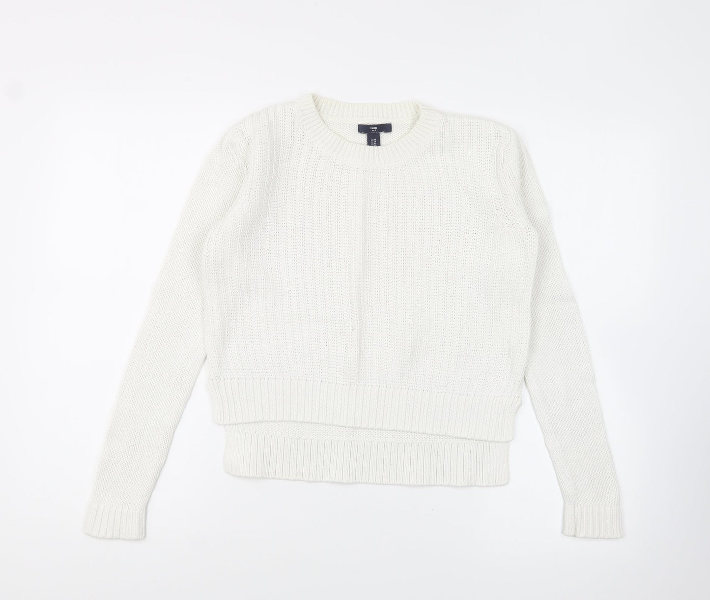 Gap Womens White Round Neck Cotton Pullover Jumper Size XS