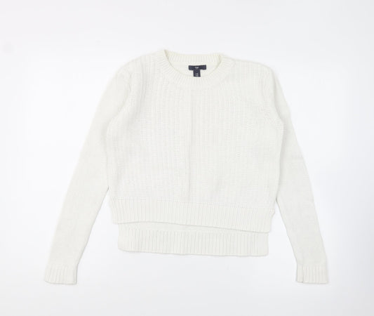 Gap Womens White Round Neck Cotton Pullover Jumper Size XS