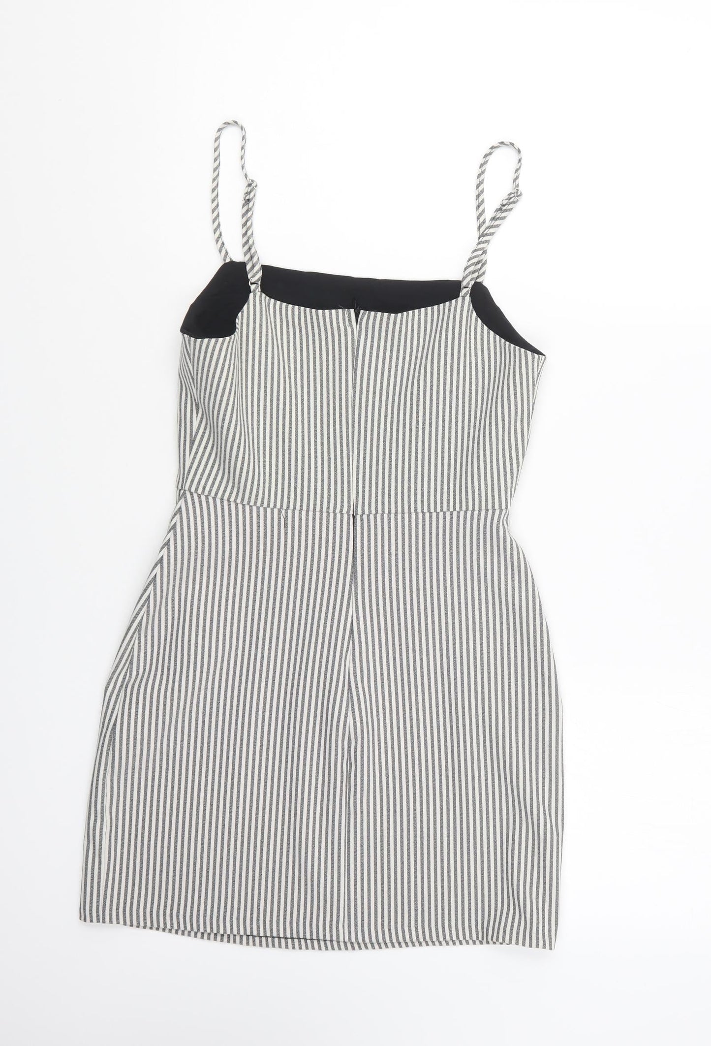 Pull&Bear Womens Grey Striped Polyester A-Line Size S Square Neck Zip