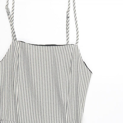 Pull&Bear Womens Grey Striped Polyester A-Line Size S Square Neck Zip