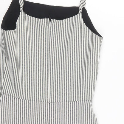 Pull&Bear Womens Grey Striped Polyester A-Line Size S Square Neck Zip