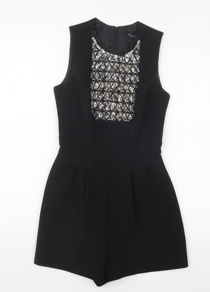Miss Selfridge Womens Black Polyester Playsuit One-Piece Size 6 Zip