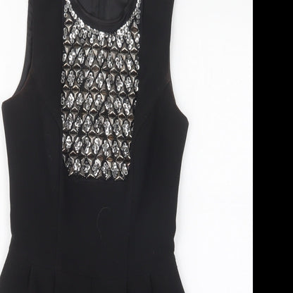 Miss Selfridge Womens Black Polyester Playsuit One-Piece Size 6 Zip