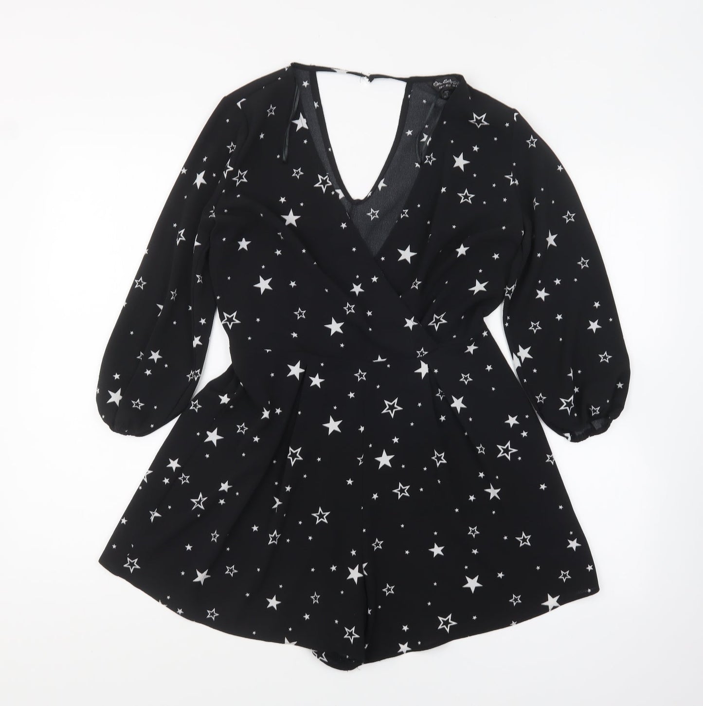 Miss Selfridge Womens Black Geometric Polyester Playsuit One-Piece Size 6 Pullover - Star Print