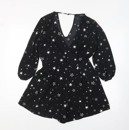 Miss Selfridge Womens Black Geometric Polyester Playsuit One-Piece Size 6 Pullover - Star Print