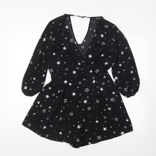 Miss Selfridge Womens Black Geometric Polyester Playsuit One-Piece Size 6 Pullover - Star Print
