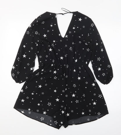 Miss Selfridge Womens Black Geometric Polyester Playsuit One-Piece Size 6 Pullover - Star Print