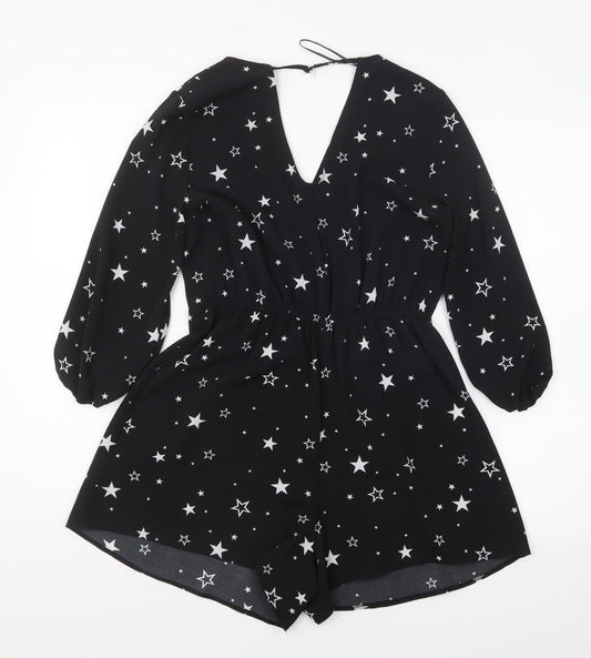 Miss Selfridge Womens Black Geometric Polyester Playsuit One-Piece Size 6 Pullover - Star Print