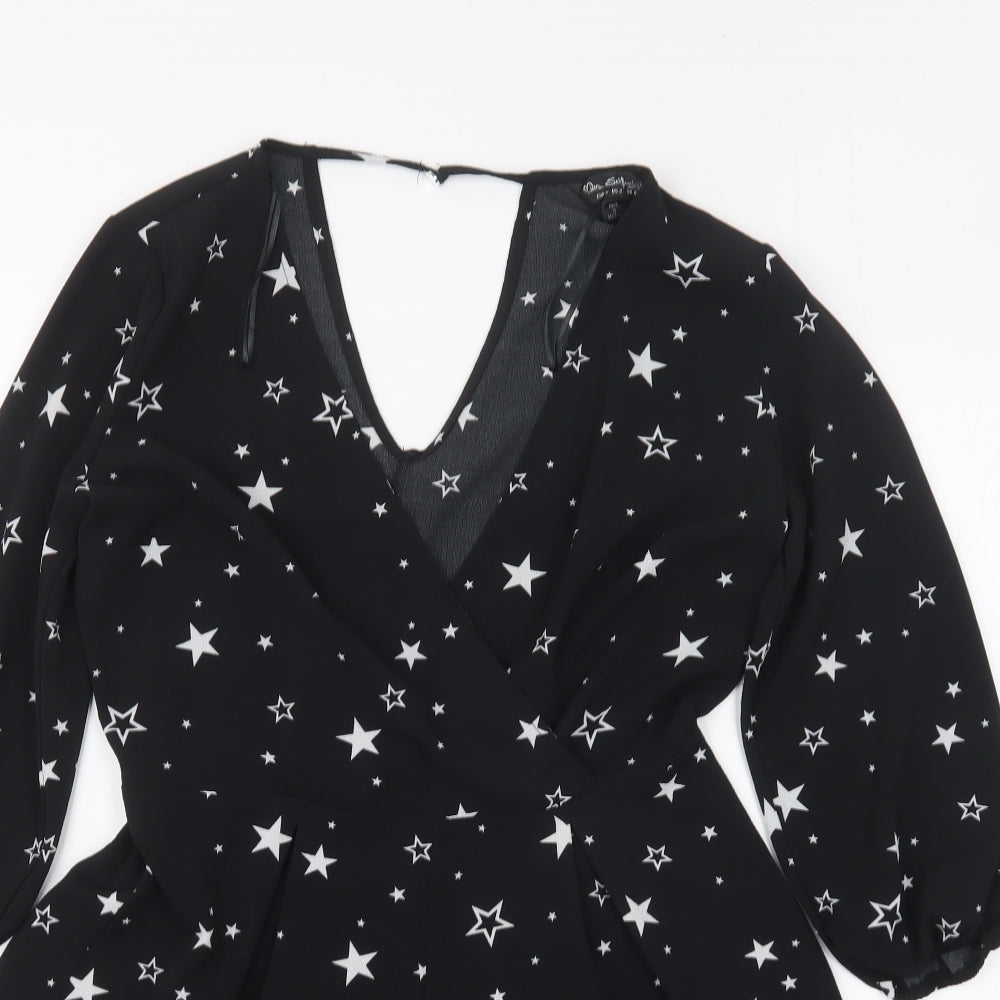 Miss Selfridge Womens Black Geometric Polyester Playsuit One-Piece Size 6 Pullover - Star Print