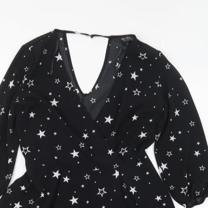 Miss Selfridge Womens Black Geometric Polyester Playsuit One-Piece Size 6 Pullover - Star Print