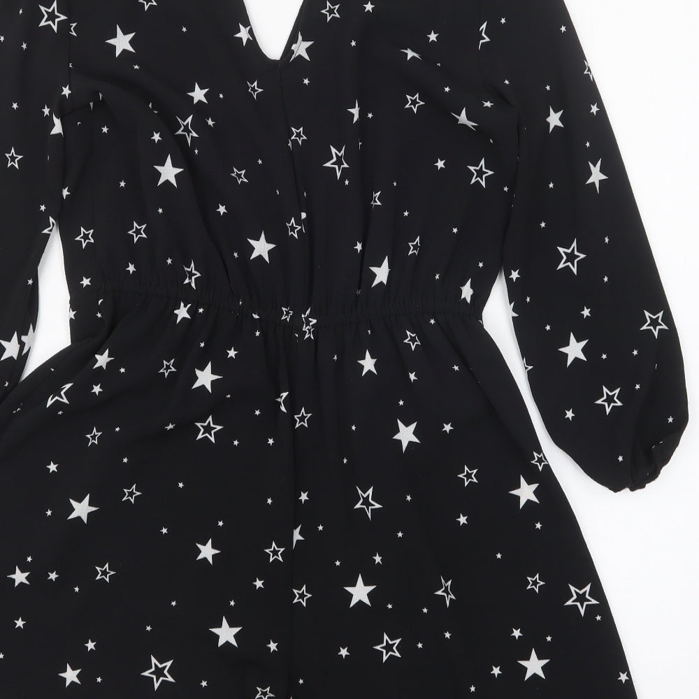 Miss Selfridge Womens Black Geometric Polyester Playsuit One-Piece Size 6 Pullover - Star Print
