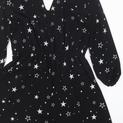 Miss Selfridge Womens Black Geometric Polyester Playsuit One-Piece Size 6 Pullover - Star Print