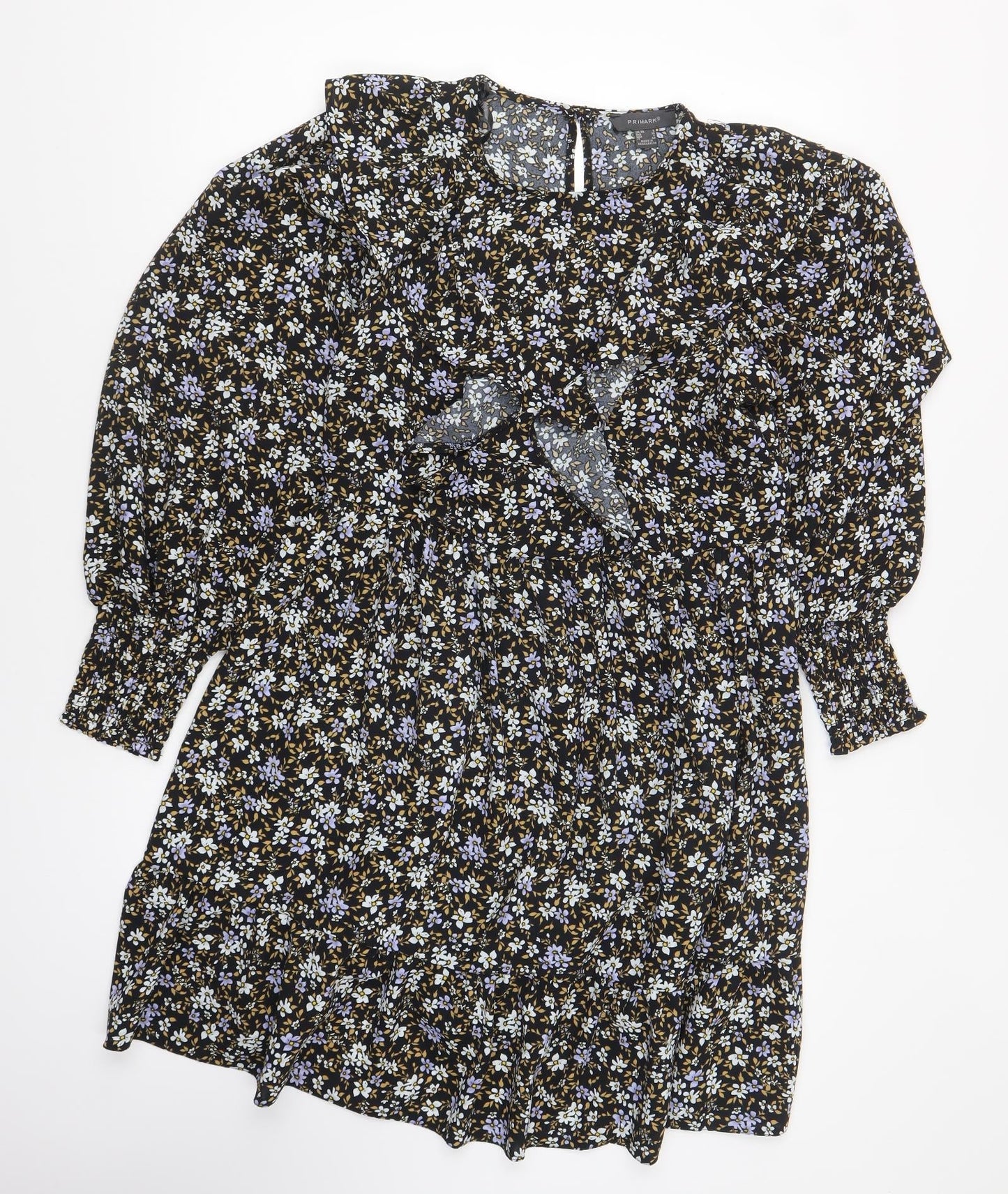 Primark Womens Multicoloured Floral Polyester Skater Dress Size 8 Round Neck Button