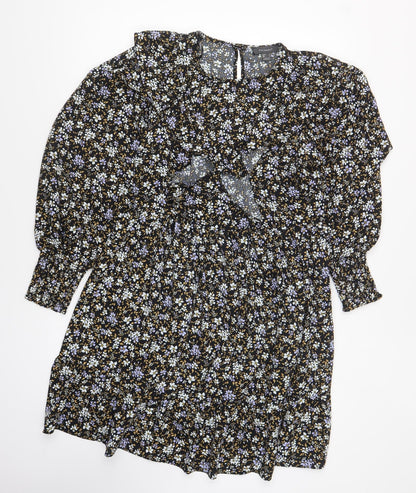 Primark Womens Multicoloured Floral Polyester Skater Dress Size 8 Round Neck Button
