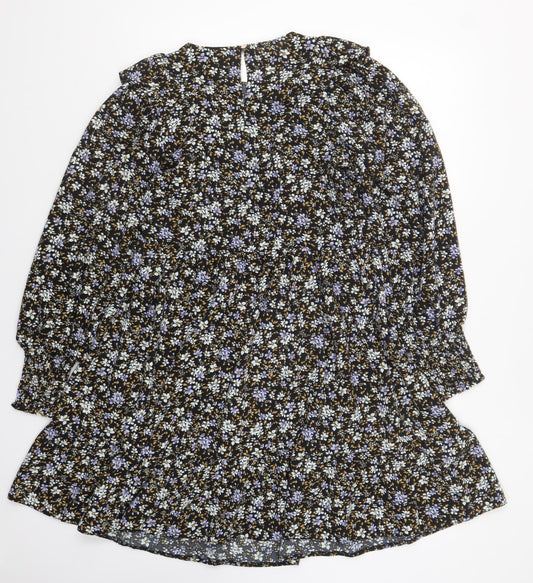 Primark Womens Multicoloured Floral Polyester Skater Dress Size 8 Round Neck Button