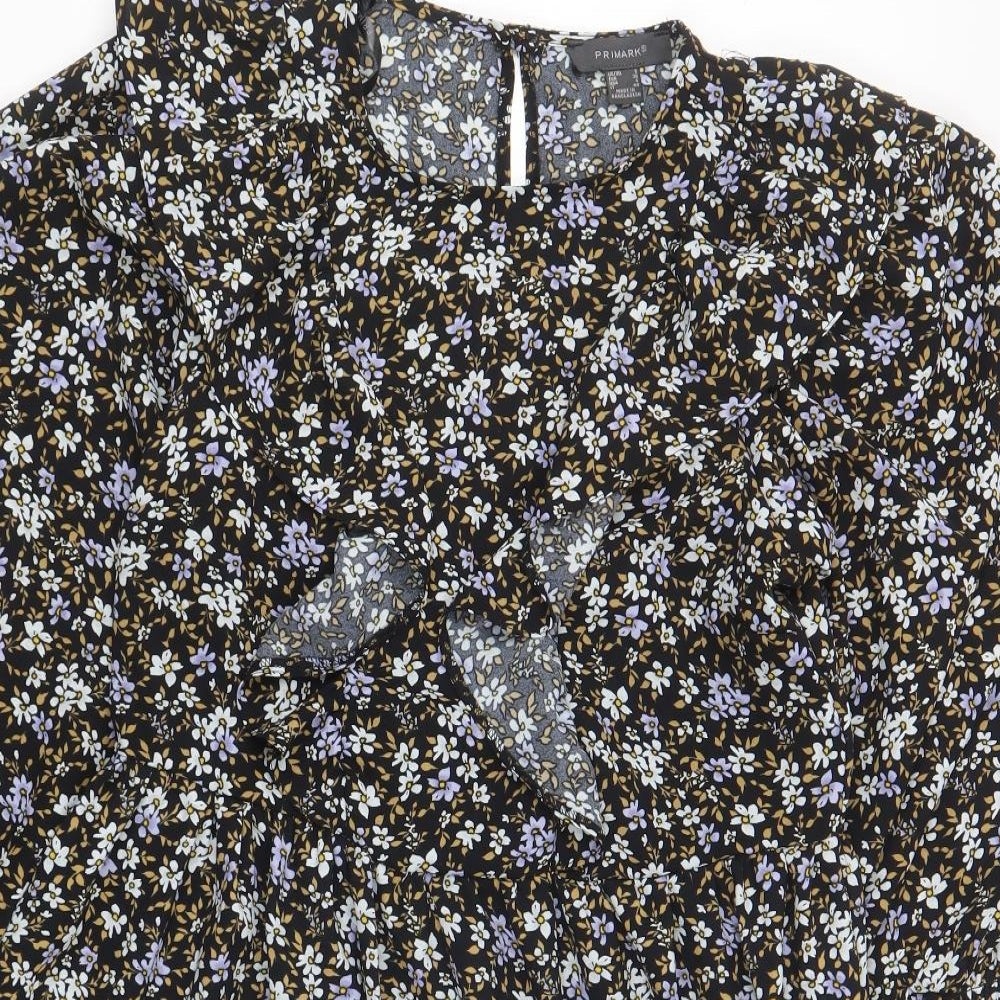 Primark Womens Multicoloured Floral Polyester Skater Dress Size 8 Round Neck Button
