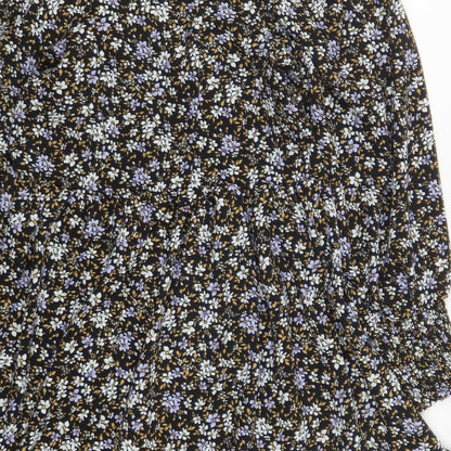 Primark Womens Multicoloured Floral Polyester Skater Dress Size 8 Round Neck Button
