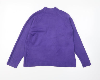 Womens UK Size L Text Purple Pullover Jumper