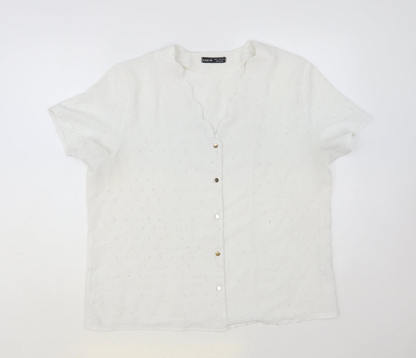 SheIn Womens White Polyester Basic Button-Up Size XL V-Neck