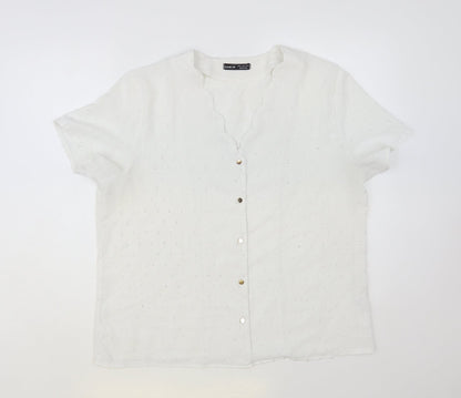 SheIn Womens White Polyester Basic Button-Up Size XL V-Neck