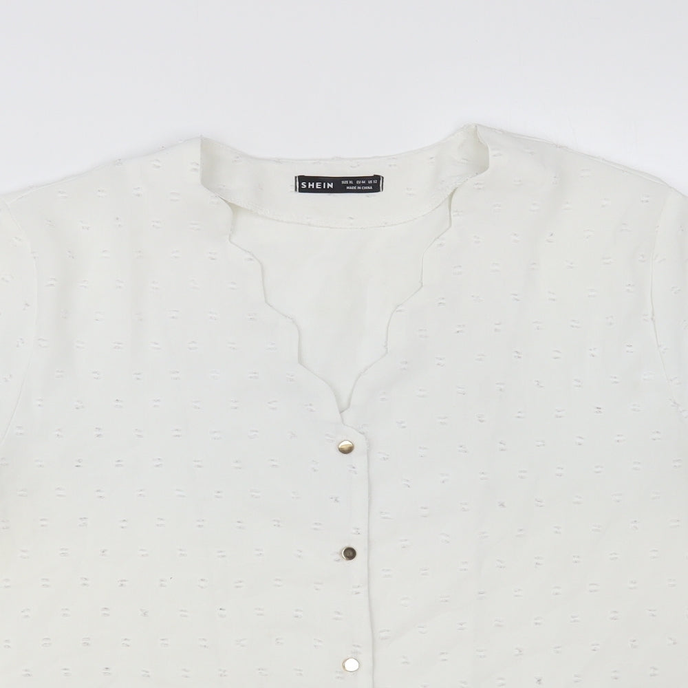 SheIn Womens White Polyester Basic Button-Up Size XL V-Neck