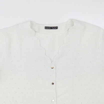 SheIn Womens White Polyester Basic Button-Up Size XL V-Neck