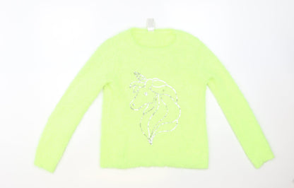 C&A Womens Green Crew Neck Polyester Pullover Jumper Size 10 - Unicorn
