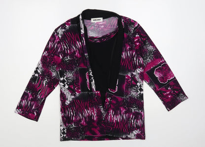 Gerard Womens Purple Geometric Polyester Basic Blouse Size 14 Round Neck