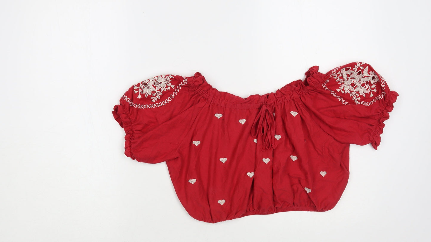 Womens UK Size 8 Topshop Red Cropped Blouse