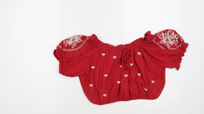 Womens UK Size 8 Topshop Red Cropped Blouse