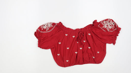 Womens UK Size 8 Topshop Red Cropped Blouse