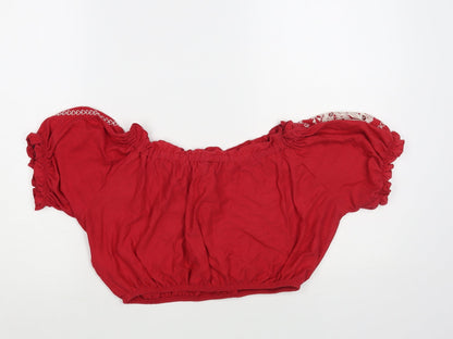 Womens UK Size 8 Topshop Red Cropped Blouse