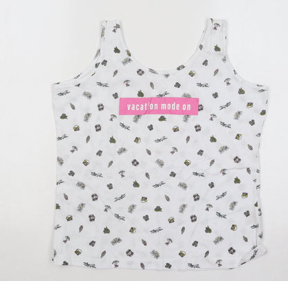 Primark Womens White Geometric Cotton Basic Tank Size 10 Round Neck - Vacation Mode On