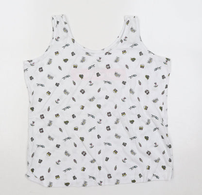 Primark Womens White Geometric Cotton Basic Tank Size 10 Round Neck - Vacation Mode On
