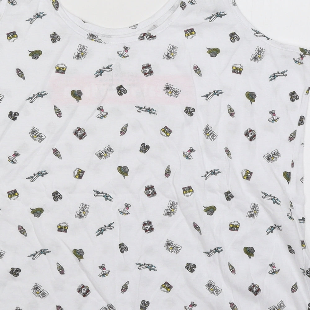 Primark Womens White Geometric Cotton Basic Tank Size 10 Round Neck - Vacation Mode On