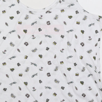 Primark Womens White Geometric Cotton Basic Tank Size 10 Round Neck - Vacation Mode On
