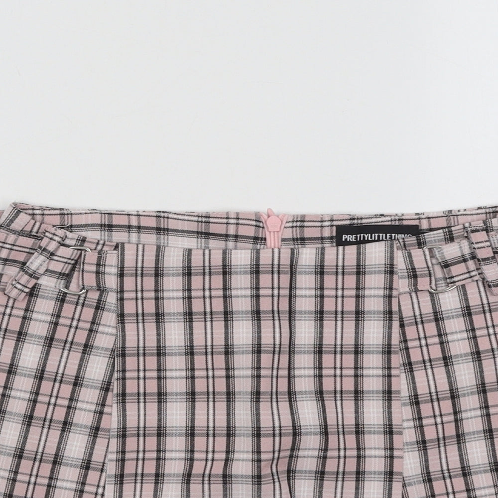 PRETTYLITTLETHING Womens Pink Plaid Cotton Hot Pants Shorts Size 4 Regular Zip