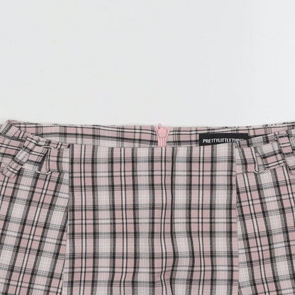 PRETTYLITTLETHING Womens Pink Plaid Cotton Hot Pants Shorts Size 4 Regular Zip