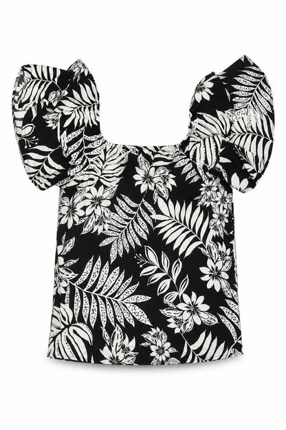 F&F Womens Black Floral Viscose Basic Blouse Size 8 Square Neck