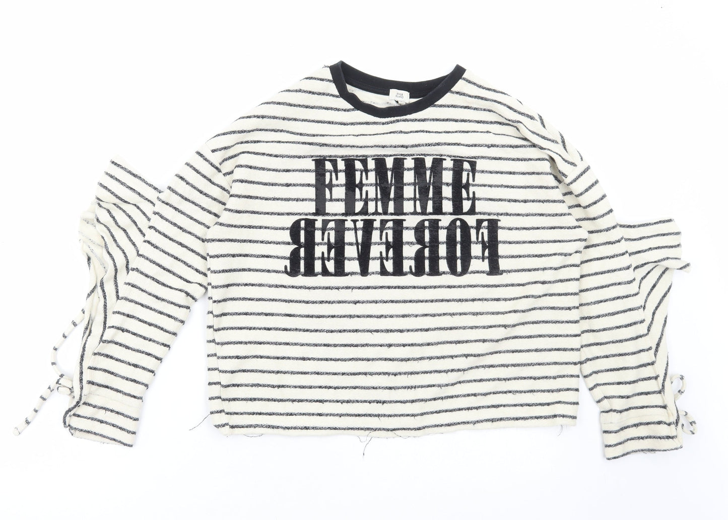 River Island Womens White Striped Cotton Pullover Sweatshirt Size S Pullover - Femme, Cut out sleeve